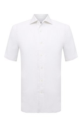 Мужская льняная рубашка CORNELIANI белого цвета, арт. 89I126-2111912/00 | Фото 1 (Материал внешний: Лен; Рукава: Короткие; Длина (для топов): Стандартные; Случай: Повседневный; Принт: Однотонные; Рубашки М: Regular Fit; Воротник: Акула; Стили: Кэжуэл)