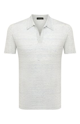Мужское льняное поло ERMENEGILDO ZEGNA серо-голубого цвета по цене 47650 руб., арт. UZ353/720 | Фото 1 Мужское льняное поло ERMENEGILDO ZEGNA серо-голубого цвета, арт. UZ353/720 | Фото 1 (Материал внешний: Лен; Длина (для топов): Стандартные; Рукава: Короткие; Застежка: Открытый ворот; Стили: Кэжуэл; Кросс-КТ: Трикотаж)