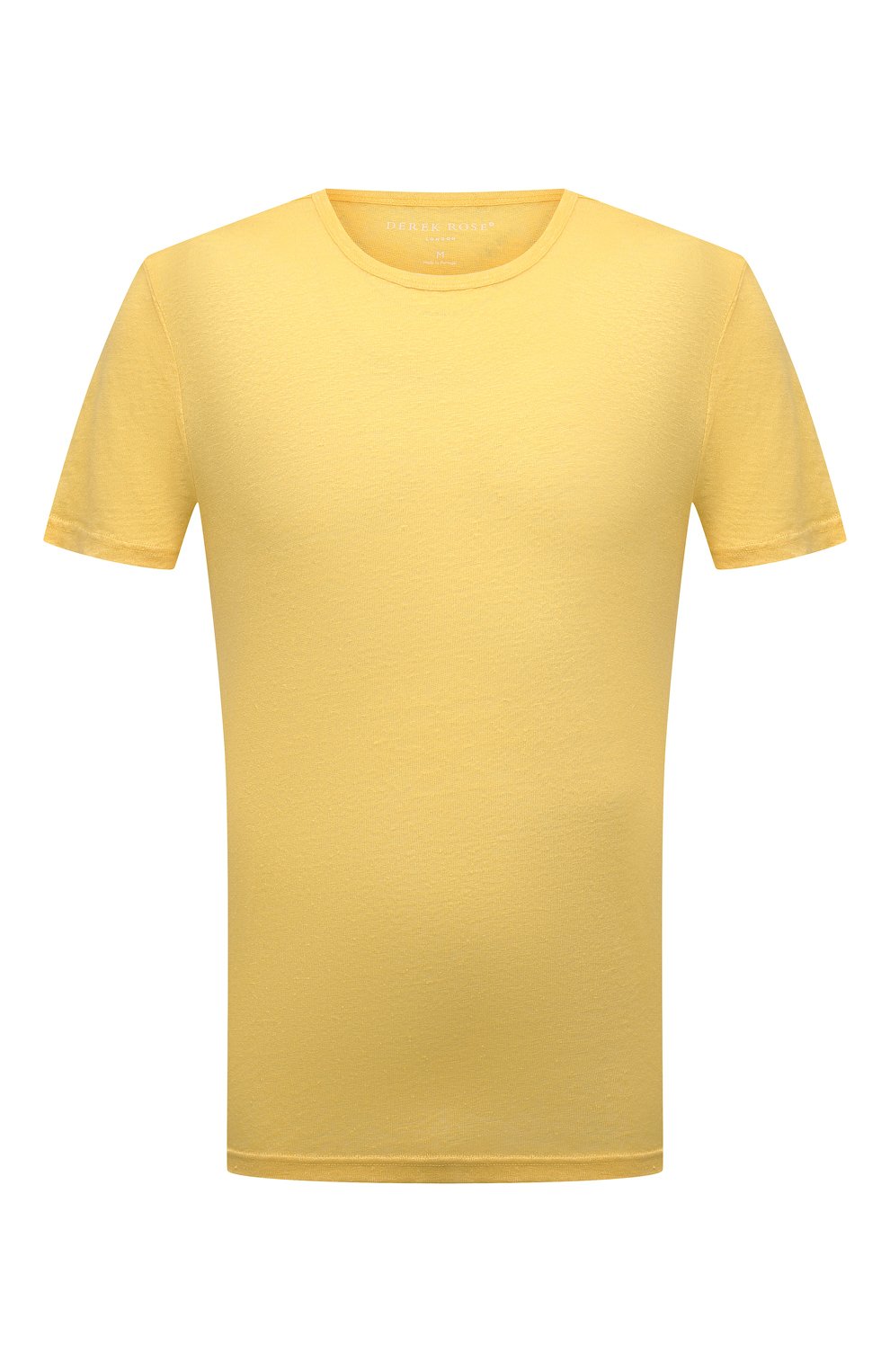 Мужская льняная футболка DEREK ROSE желтого цвета, арт. 3163-J0RD003 | Фото 1 (Кросс-КТ: домашняя одежда; Рукава: Короткие; Длина (для топов): Стандартные; Материал внешний: Лен)