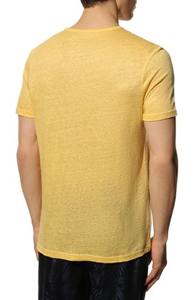 Мужская льняная футболка DEREK ROSE желтого цвета, арт. 3163-J0RD003 | Фото 4 (Кросс-КТ: домашняя одежда; Рукава: Короткие; Длина (для топов): Стандартные; Материал внешний: Лен)