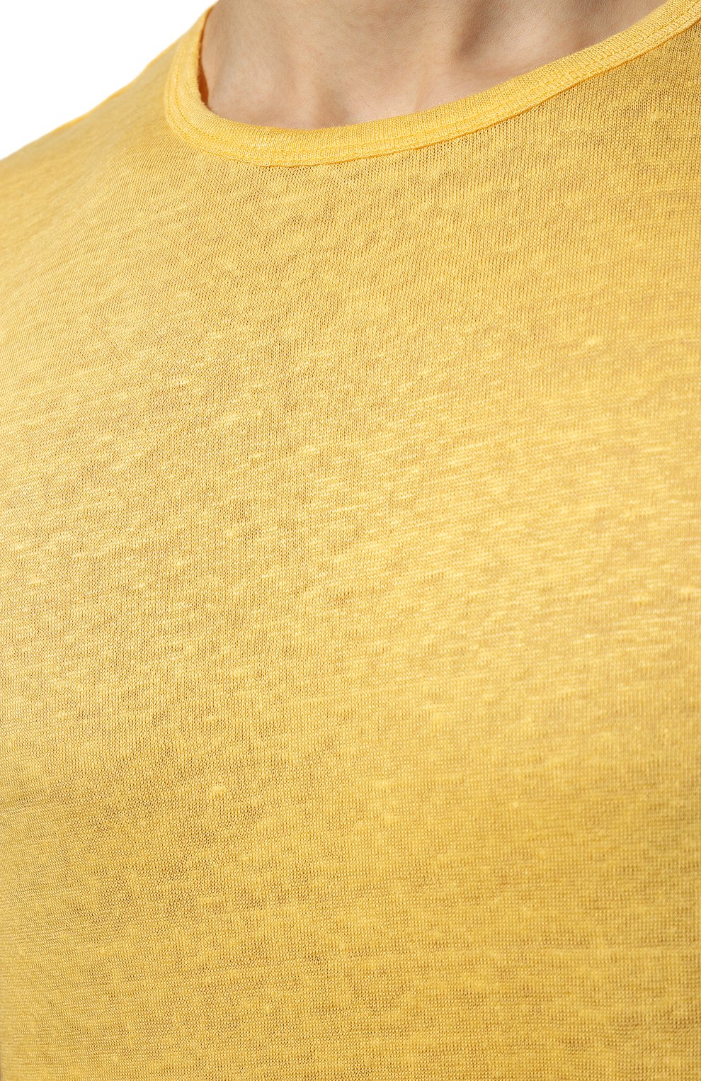 Мужская льняная футболка DEREK ROSE желтого цвета, арт. 3163-J0RD003 | Фото 5 (Кросс-КТ: домашняя одежда; Рукава: Короткие; Длина (для топов): Стандартные; Материал внешний: Лен)