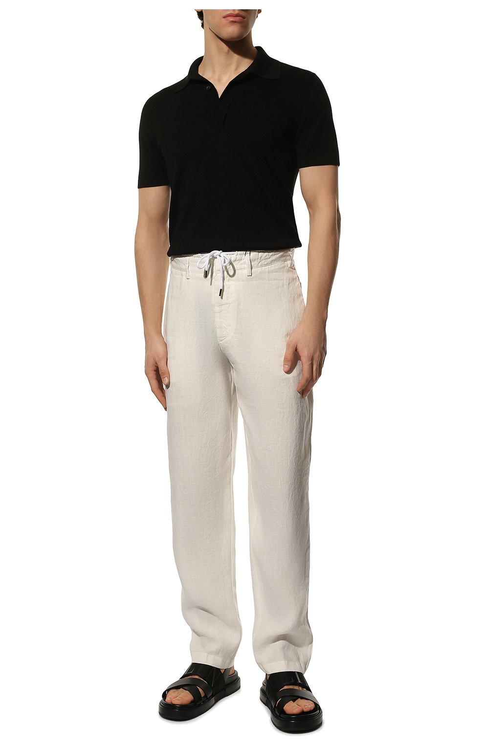 Мужские брюки GIORGIO ARMANI кремвого цвета, арт. 2SGPP0NL/T036Q | Фото 2 (Длина (брюки, джинсы): Стандартные; Случай: Повседневный; Материал внешний: Растительное волокно; Стили: Кэжуэл)