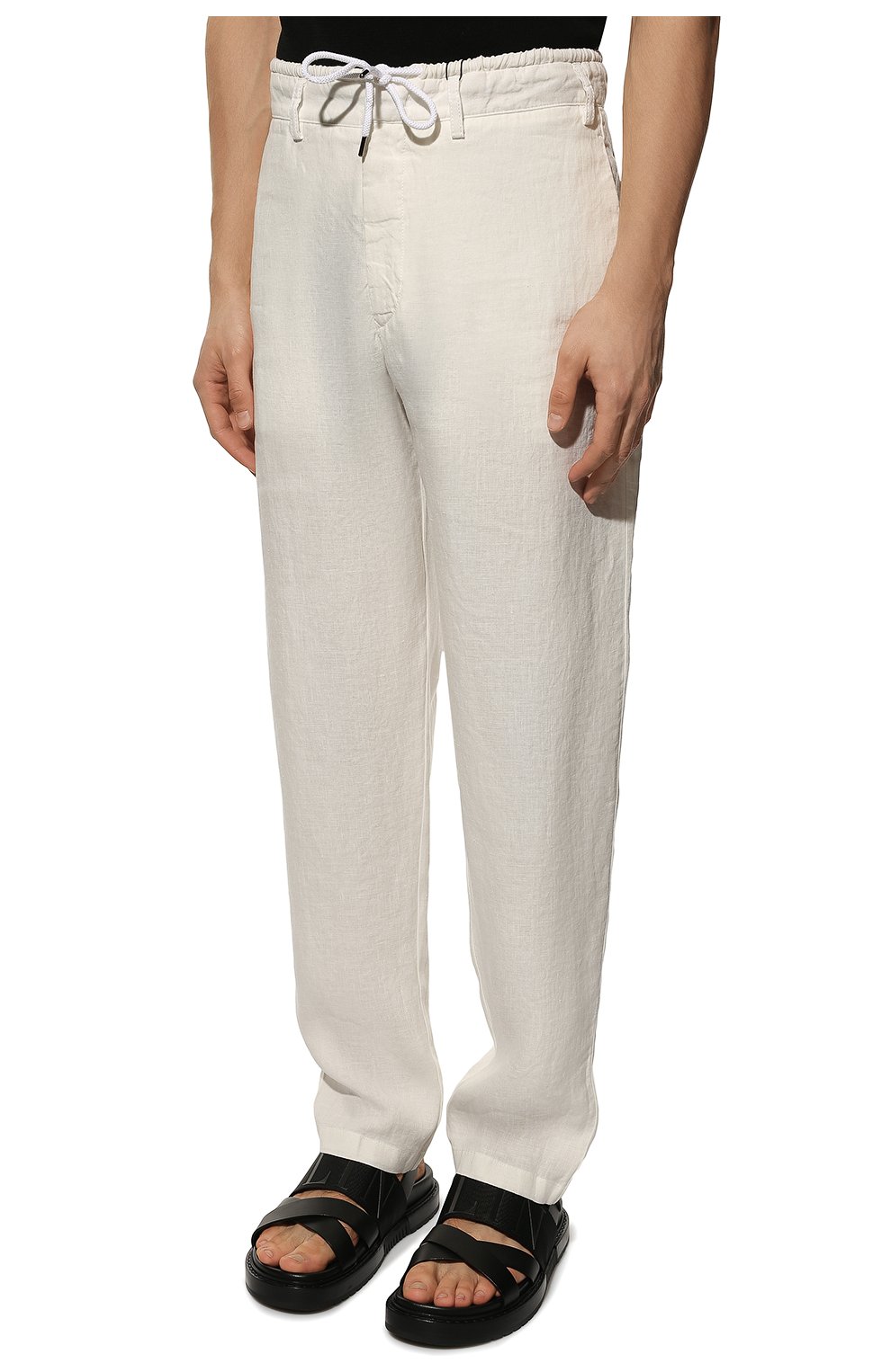 Мужские брюки GIORGIO ARMANI кремвого цвета, арт. 2SGPP0NL/T036Q | Фото 3 (Длина (брюки, джинсы): Стандартные; Случай: Повседневный; Материал внешний: Растительное волокно; Стили: Кэжуэл)