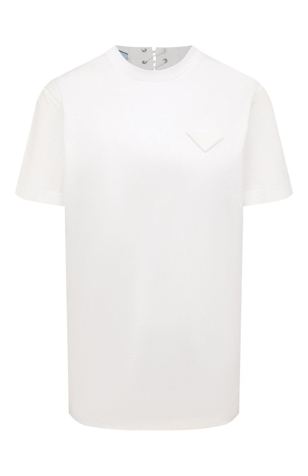 Женская хлопковая футболка PRADA белого цвета, арт. 3593A-ILK-F0009-221 | Фото 1 (Принт: Без принта; Рукава: Короткие; Длина (для топов): Стандартные; Материал внешний: Хлопок; Женское Кросс-КТ: Футболка-одежда; Стили: Кэжуэл)