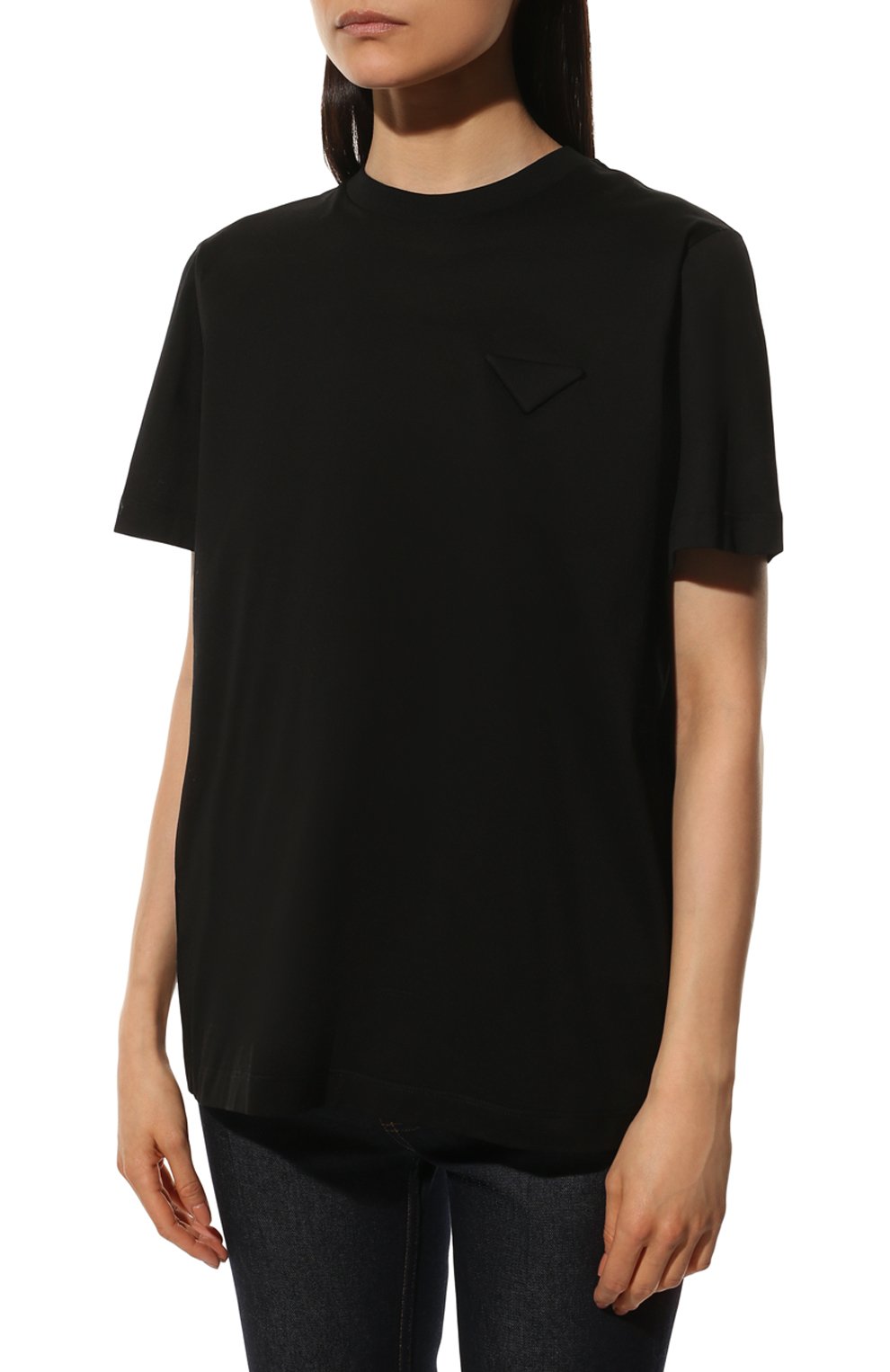 Женская хлопковая футболка PRADA черного цвета, арт. 3593A-ILK-F0002-221 | Фото 3 (Принт: Без принта; Рукава: Короткие; Длина (для топов): Стандартные; Материал внешний: Хлопок; Женское Кросс-КТ: Футболка-одежда; Стили: Кэжуэл)