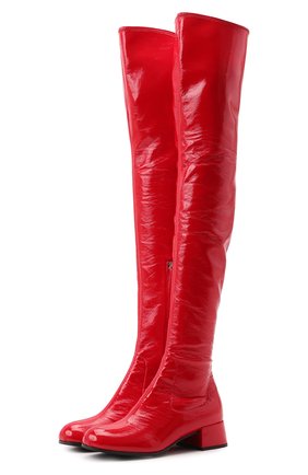 Женские ботфорты PRADA красного цвета, арт. 1W330M-3LBK-F0011-B035 | Фото 1 (Материал внешний: Текстиль; Каблук тип: Устойчивый; Материал утеплителя: Без утеплителя; Каблук высота: Высокий)