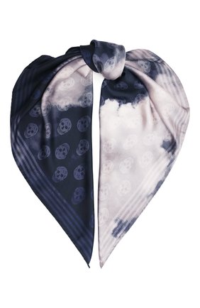 Женский шелковый платок ALEXANDER MCQUEEN темно-синего цвета, арт. 696598/3001Q | Фото 1 (Материал: Текстиль, Шелк; Принт: С принтом)