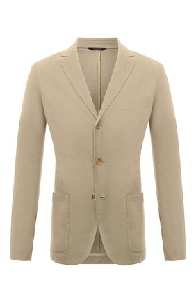 Мужской пиджак из хлопка и шелка LORO PIANA бежевого цвета по цене 194000 руб., арт. FAE8388 | Фото 1 Мужской пиджак из хлопка и шелка LORO PIANA бежевого цвета, арт. FAE8388 | Фото 1 (Рукава: Длинные; Длина (для топов): Стандартные; Материал внешний: Хлопок, Шелк; Пиджаки М: Приталенный; Случай: Повседневный; 1-2-бортные: Однобортные; Стили: Кэжуэл)