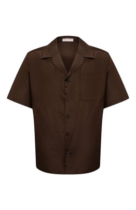 Мужская шелковая рубашка VALENTINO коричневого цвета, арт. XV0AAA908E3 | Фото 1 (Длина (для топов): Стандартные; Материал внешний: Шелк; Рукава: Короткие; Случай: Повседневный; Принт: Однотонные; Стили: Кэжуэл; Воротник: Отложной)