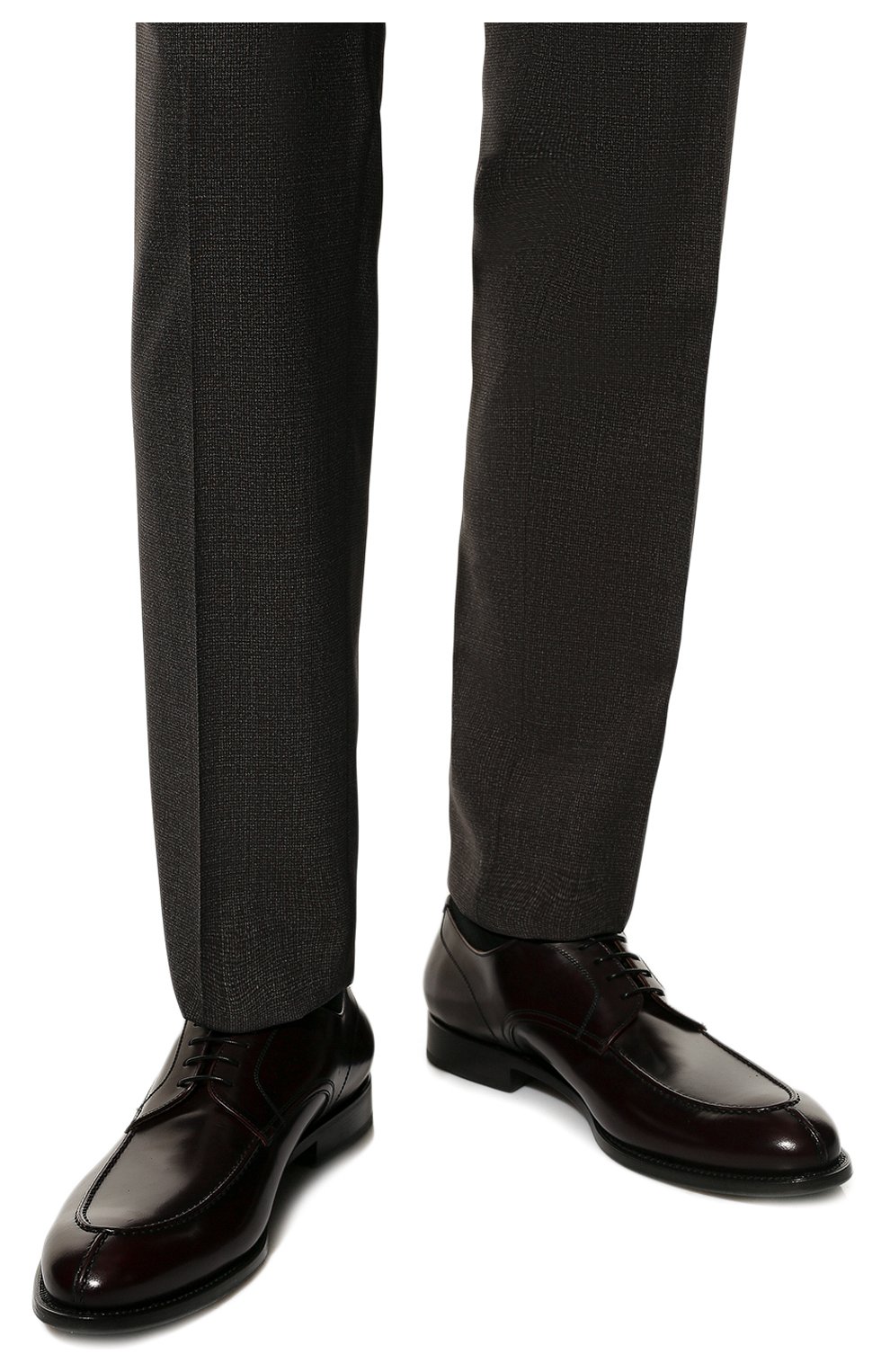Мужские кожаные дерби W.GIBBS темно-бордового цвета, арт. 8378006/2437 | Фото 3 (Материал внешний: Кожа; Материал внутренний: Натуральная кожа; Стили: Классический)