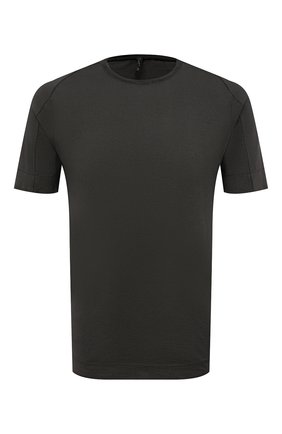Мужская футболка из хлопка и льна TRANSIT темно-серого цвета, арт. CFUTRQ1363 | Фото 1 (Длина (для топов): Стандартные; Рукава: Короткие; Материал внешний: Хлопок; Принт: Без принта; Стили: Кэжуэл)