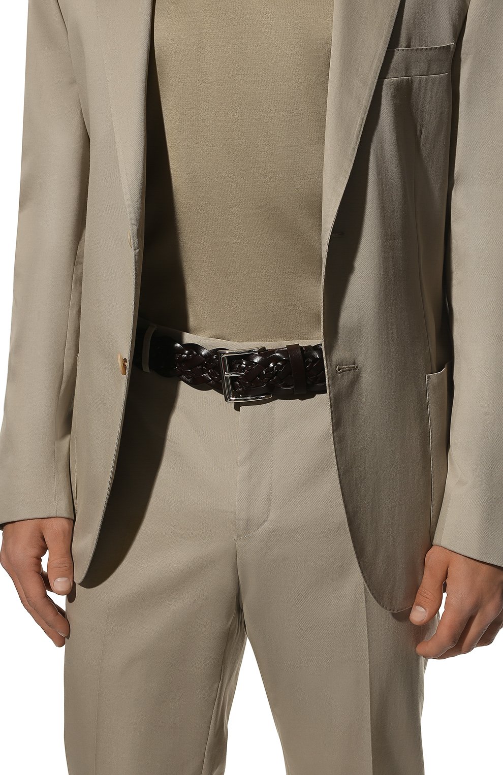 Мужской кожаный ремень KITON темно-коричневого цвета, арт. USC2740N00856 | Фото 2 (Случай: Повседневный; Материал: Натуральная кожа)
