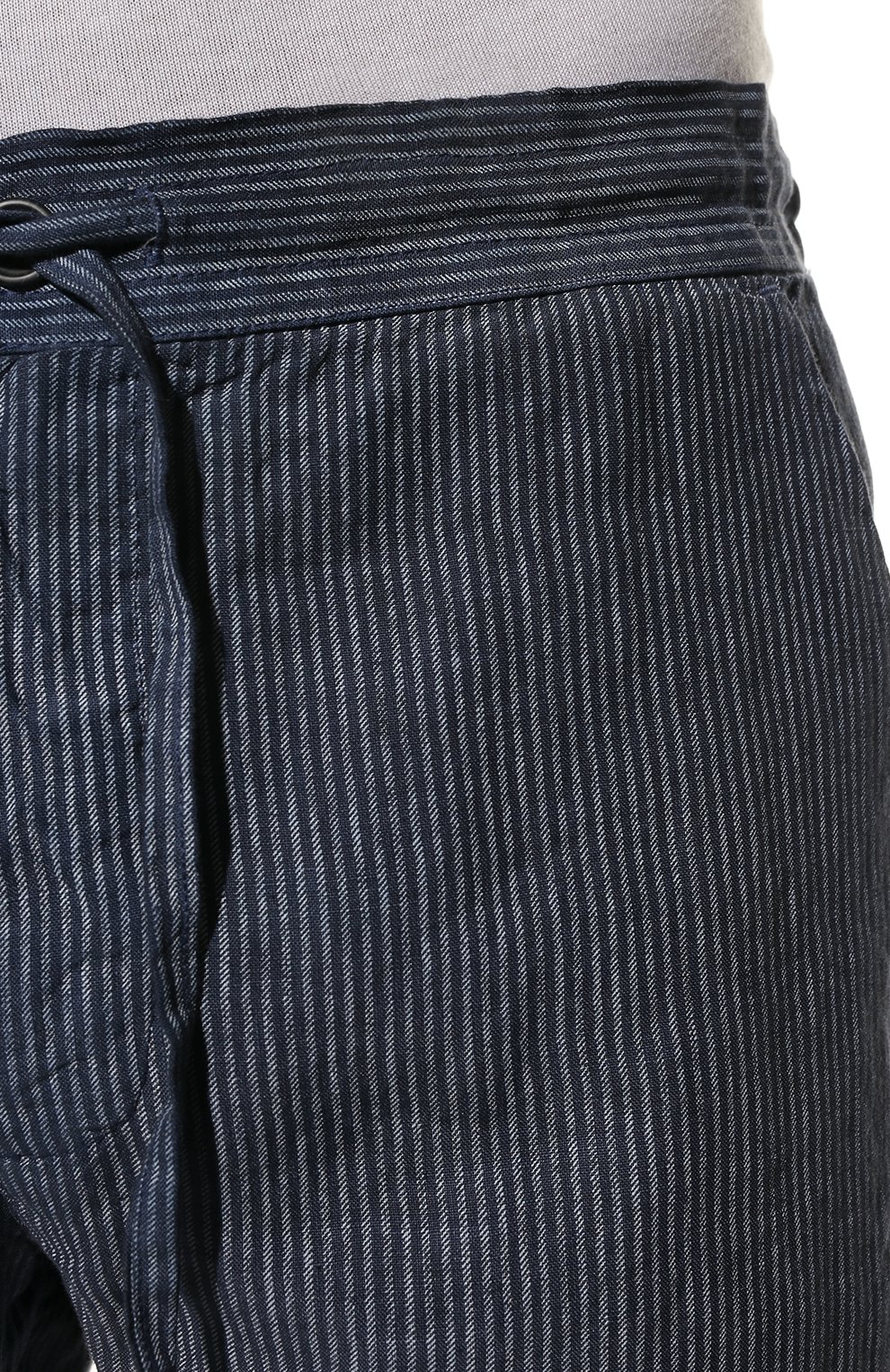 Мужские льняные брюки 120% LINO темно-синего цвета, арт. V0M299M/G077/S00 | Фото 5 (Длина (брюки, джинсы): Стандартные; Случай: Повседневный; Материал внешний: Лен; Стили: Кэжуэл)