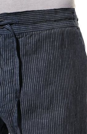Мужские льняные брюки 120% LINO темно-синего цвета, арт. V0M299M/G077/S00 | Фото 5 (Длина (брюки, джинсы): Стандартные; Случай: Повседневный; Материал внешний: Лен; Стили: Кэжуэл)