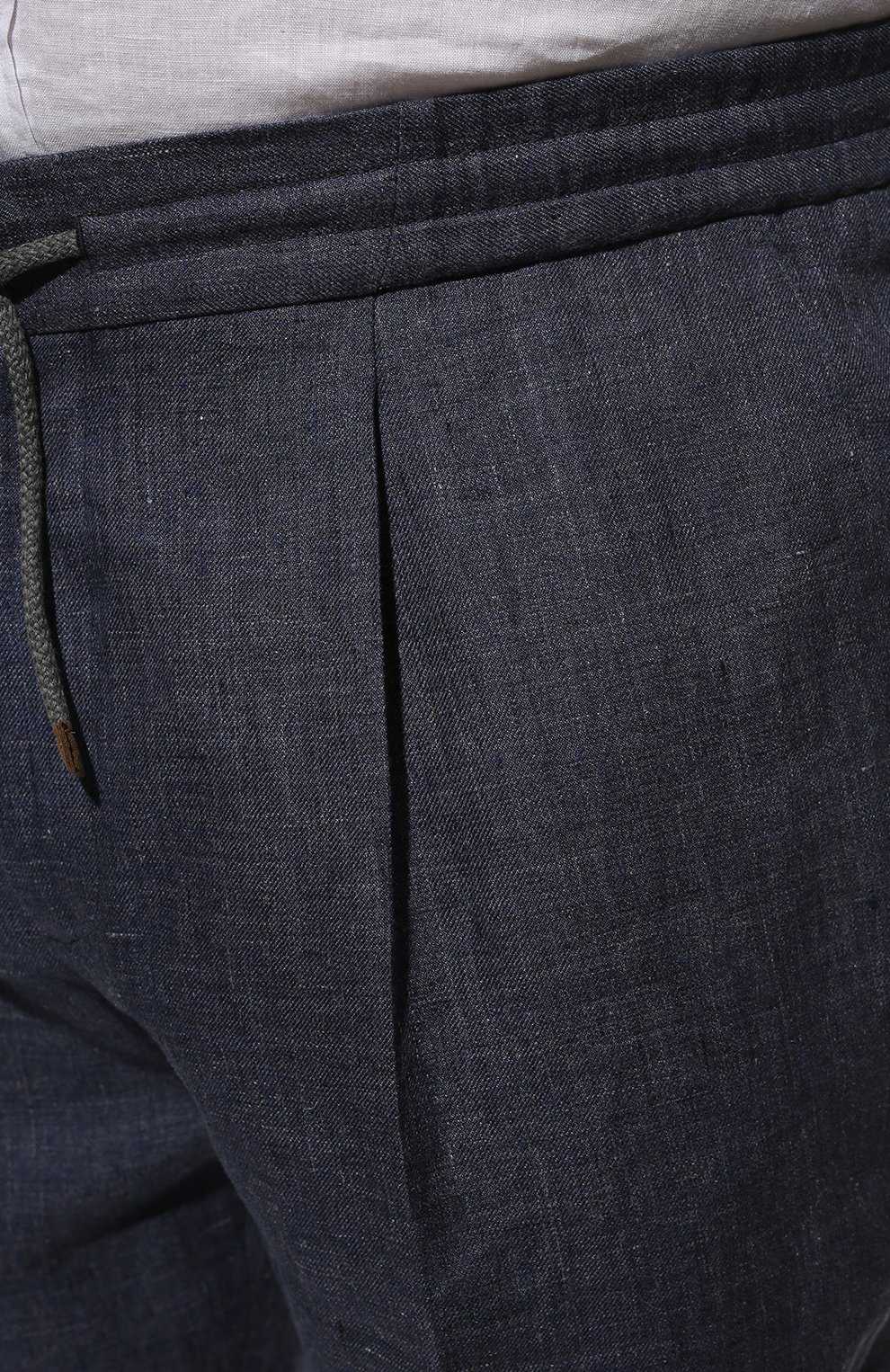 Мужские льняные брюки BRUNELLO CUCINELLI темно-синего цвета, арт. MH238E174W | Фото 5 (Big sizes: Big Sizes; Длина (брюки, джинсы): Стандартные; Случай: Повседневный; Материал внешний: Лен; Стили: Кэжуэл)