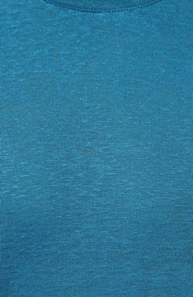 Мужская льняная футболка ERMENEGILDO ZEGNA бирюзового цвета, арт. UU564/706 | Фото 5 (Принт: Без принта; Рукава: Короткие; Длина (для топов): Стандартные; Материал внешний: Лен; Стили: Кэжуэл)