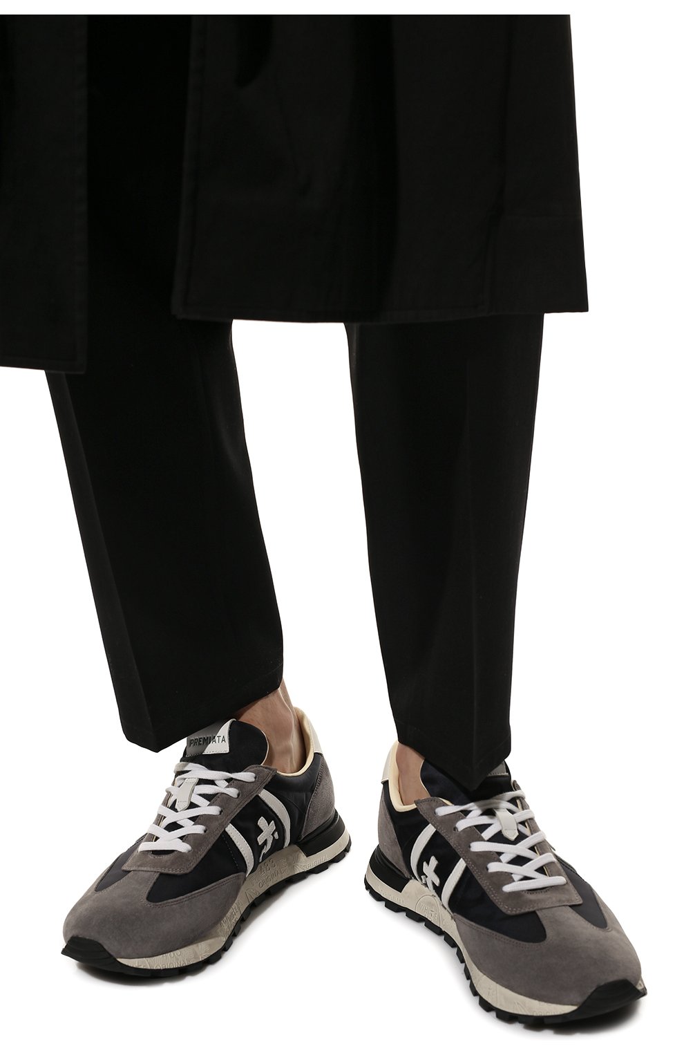 Мужские комбинированные кроссовки john low PREMIATA серого цвета, арт. J0HNL0W/VAR5798 | Фото 3 (Материал внешний: Текстиль, Кожа; Материал внутренний: Натуральная кожа; Стили: Классический; Материал утеплителя: Без утеплителя)