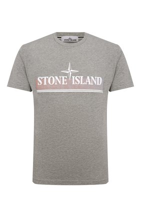 Мужская хлопковая футболка STONE ISLAND светло-серого цвета, арт. 76152NS92 | Фото 1 (Рукава: Короткие; Материал внешний: Хлопок; Длина (для топов): Стандартные; Принт: С принтом; Стили: Кэжуэл)
