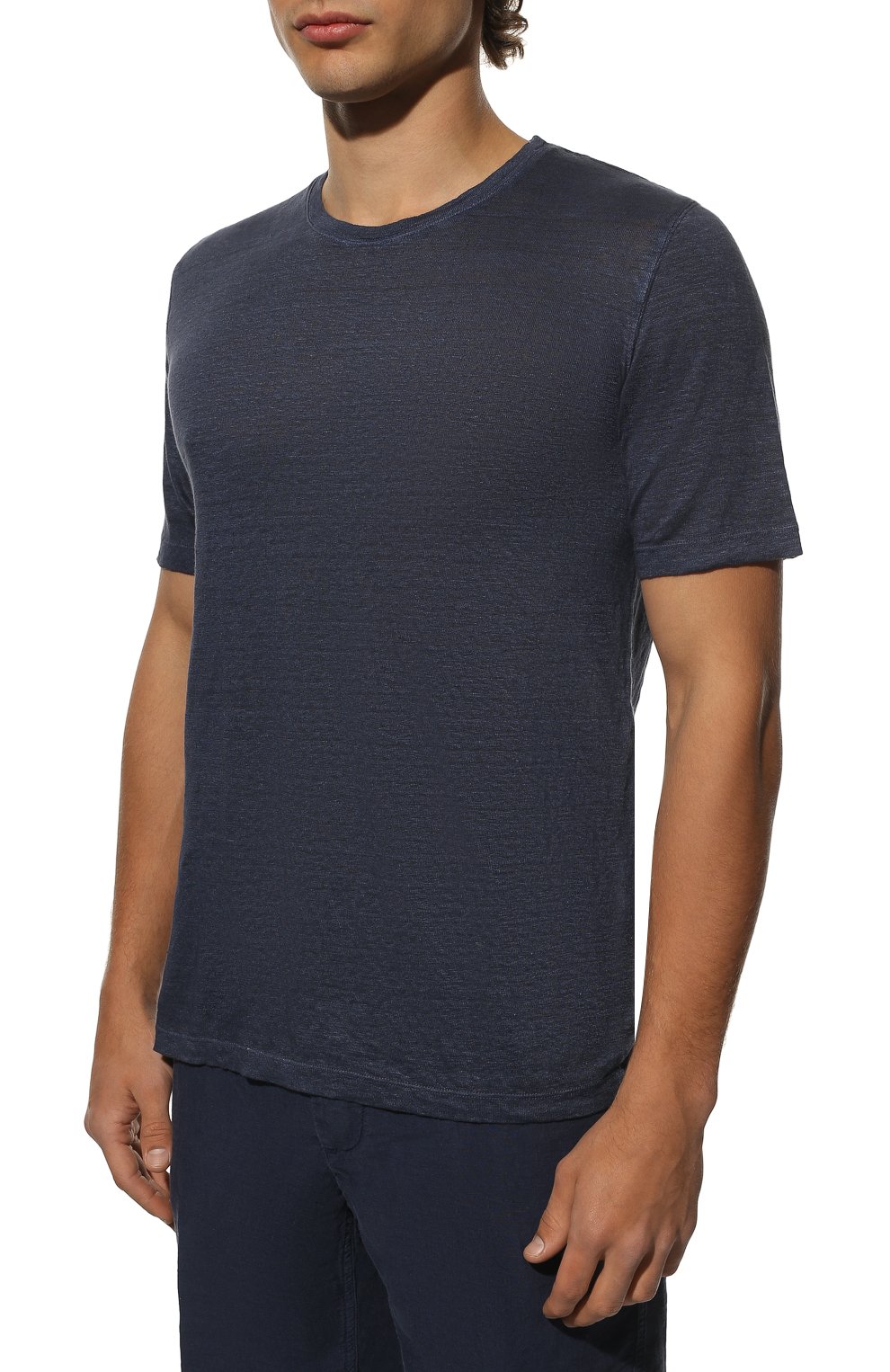 Мужская льняная футболка 120% LINO темно-синего цвета, арт. V0M7186/E908/S00 | Фото 3 (Принт: Без принта; Рукава: Короткие; Длина (для топов): Стандартные; Материал внешний: Лен; Стили: Кэжуэл)
