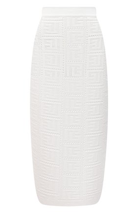 Женская юбка из вискозы BALMAIN белого цвета, арт. XF1LD041/KB16 | Фото 1 (Материал внешний: Вискоза; Длина Ж (юбки, платья, шорты): Миди; Стили: Гламурный; Женское Кросс-КТ: Юбка-одежда; Кросс-КТ: Трикотаж)