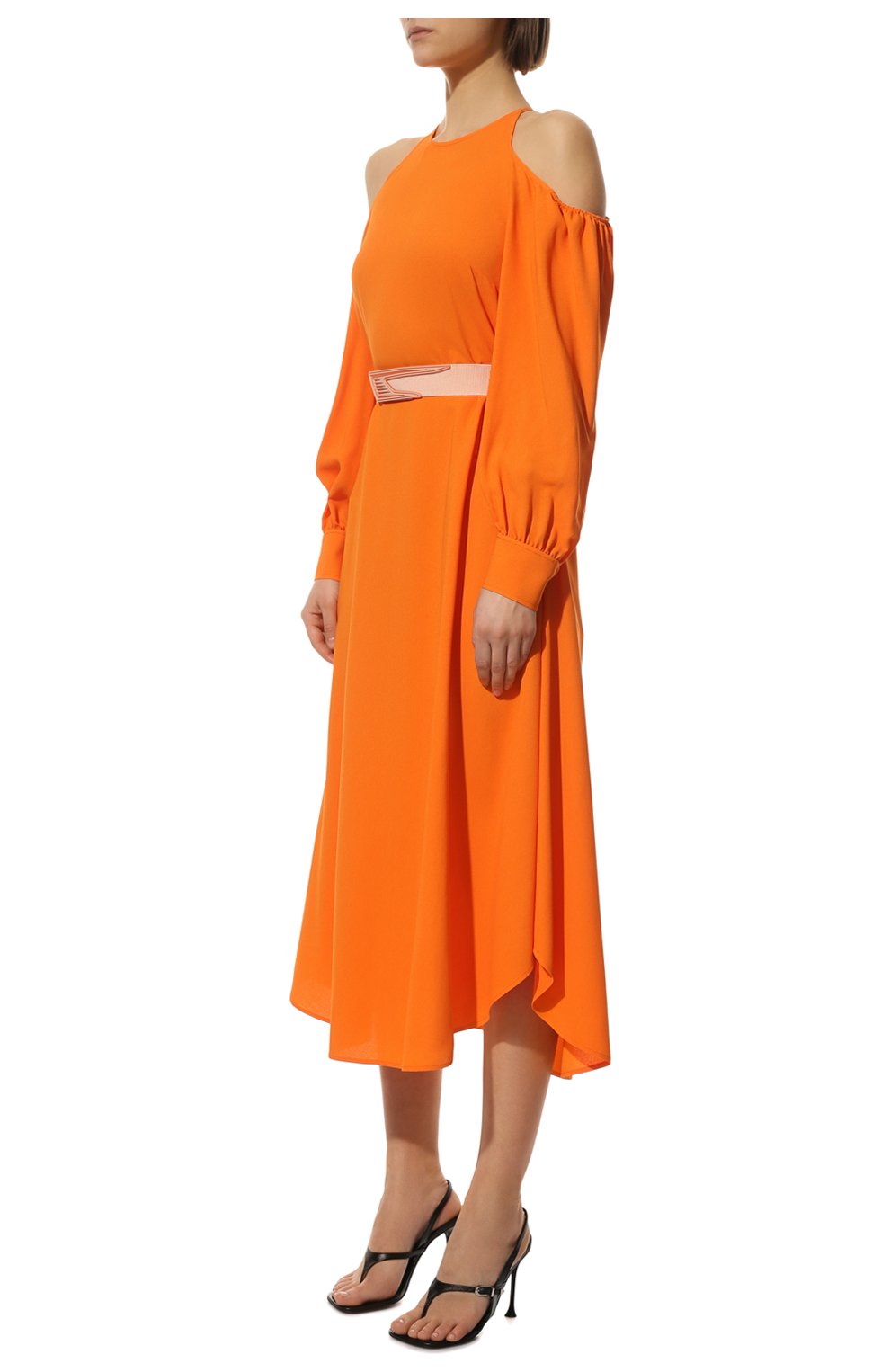 Женское платье из вискозы STELLA MCCARTNEY оранжевого цвета, арт. 604365/SSA02 | Фото 3 (Рукава: Длинные; Стили: Гламурный; Случай: Повседневный; Длина Ж (юбки, платья, шорты): Миди; Материал внешний: Вискоза; Женское Кросс-КТ: Платье-одежда)