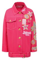 Женская джинсовая куртка balmain x barbie BALMAIN розового цвета, арт. XF2TC035/44DB | Фото 1 (Материал внешний: Хлопок, Деним; Рукава: Длинные; Стили: Гламурный; Кросс-КТ: Деним, Куртка; Длина (верхняя одежда): До середины бедра)