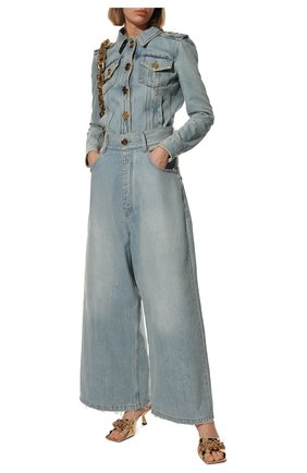 Женские джинсы BALMAIN голубого цвета, арт. XF1ML035/DB53 | Фото 2 (Длина (брюки, джинсы): Стандартные; Материал внешний: Хлопок, Деним; Стили: Кэжуэл; Кросс-КТ: Деним; Силуэт Ж (брюки и джинсы): Широкие)