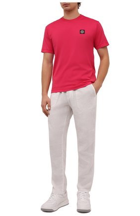 Мужские льняные брюки STONE ISLAND белого цвета, арт. 761531801 | Фото 2 (Длина (брюки, джинсы): Стандартные; Материал внешний: Лен; Стили: Кэжуэл; Случай: Повседневный)