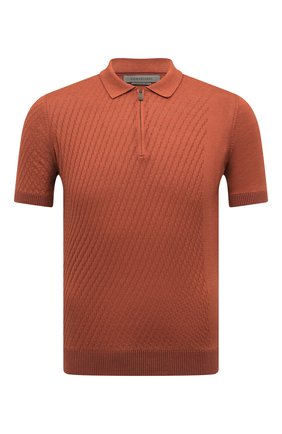 Мужское поло из шелка и хлопка CORNELIANI оранжевого цвета по цене 51950 руб., арт. 89M557-2125101/00 | Фото 1 Мужское поло из шелка и хлопка CORNELIANI оранжевого цвета, арт. 89M557-2125101/00 | Фото 1 (Длина (для топов): Стандартные; Материал внешний: Хлопок, Шелк; Рукава: Короткие; Кросс-КТ: Трикотаж; Застежка: Молния; Стили: Кэжуэл)