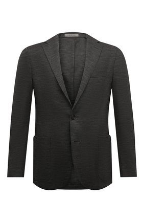 Мужской шерстяной пиджак CORNELIANI темно-серого цвета по цене 103500 руб., арт. 89X523-2116851/90 | Фото 1 Мужской шерстяной пиджак CORNELIANI темно-серого цвета, арт. 89X523-2116851/90 | Фото 1 (Рукава: Длинные; Длина (для топов): Стандартные; Материал внешний: Шерсть; Материал подклада: Вискоза; 1-2-бортные: Однобортные; Случай: Повседневный; Стили: Кэжуэл; Пиджаки М: Приталенный)