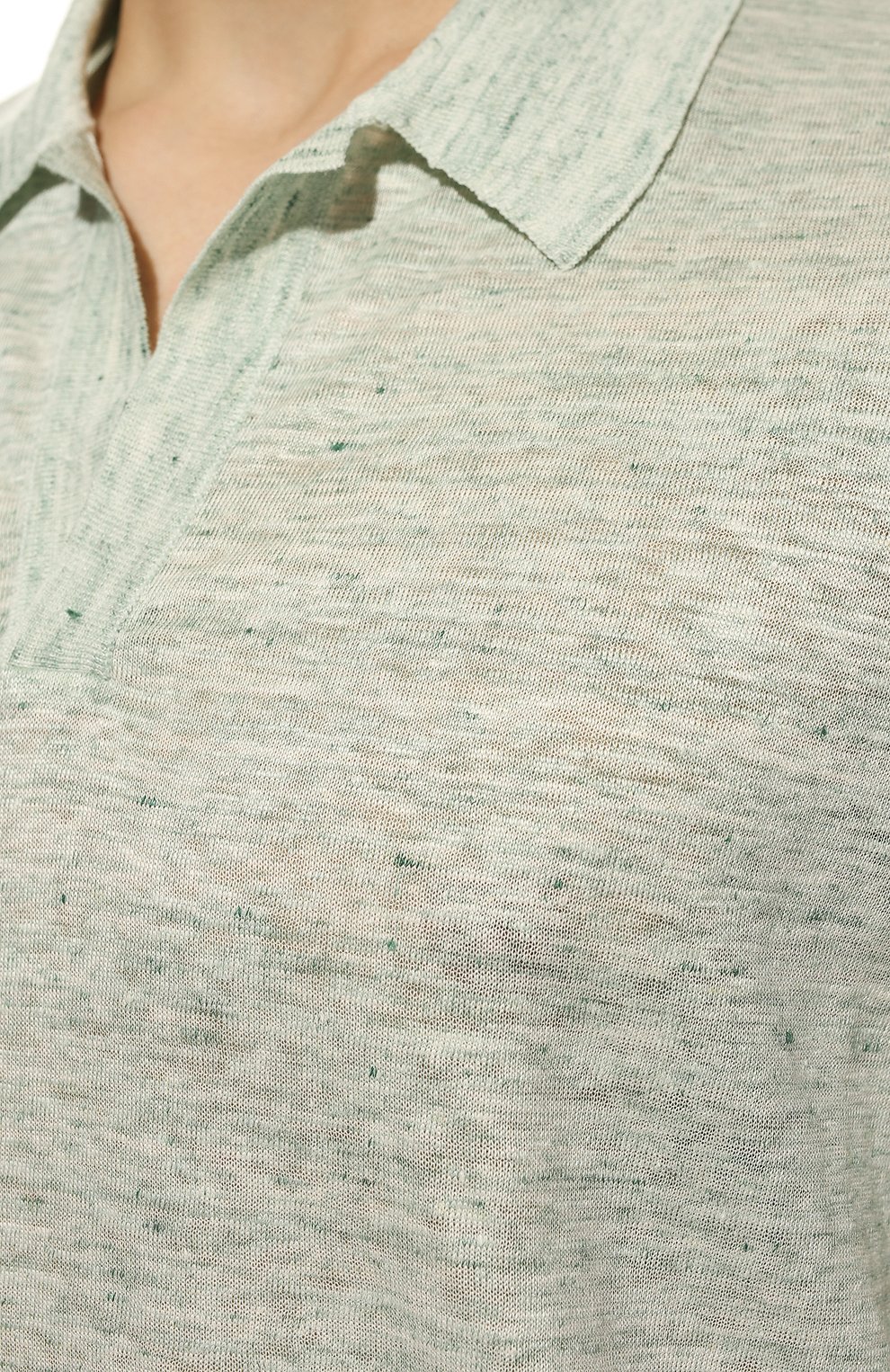 Мужское льняное поло ERMENEGILDO ZEGNA светло-зеленого цвета, арт. UZ353/720 | Фото 5 (Рукава: Короткие; Застежка: Открытый ворот; Длина (для топов): Стандартные; Кросс-КТ: Трикотаж; Материал внешний: Лен; Стили: Кэжуэл)