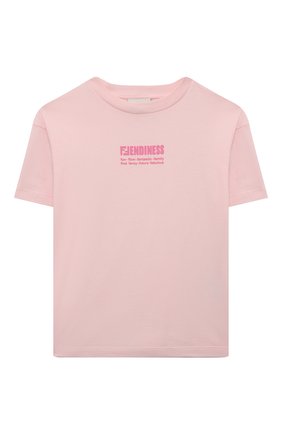 Детская хлопковая футболка FENDI розового цвета, арт. JUI040/7AJ/3A-6A | Фото 1 (Материал внешний: Хлопок; Рукава: Короткие; Девочки Кросс-КТ: футболка-одежда; Ростовка одежда: 4 года | 104 см, 5 лет | 110 см, 6 лет | 116 см)