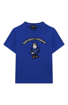 Детская хлопковая футболка EMPORIO ARMANI синего цвета, арт. 3L4T6A/1JWZZ | Фото 1 (Рукава: Короткие; Материал внешний: Хлопок; Мальчики Кросс-КТ: Футболка-одежда)