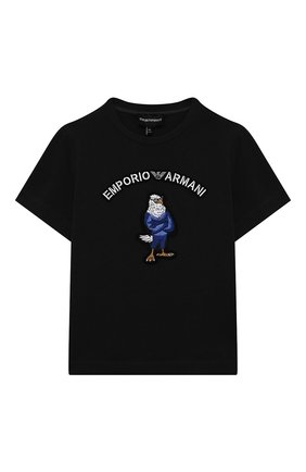 Детская хлопковая футболка EMPORIO ARMANI темно-синего цвета, арт. 3L4T6A/1JWZZ | Фото 1 (Рукава: Короткие; Материал внешний: Хлопок)