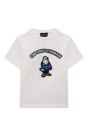 Детская хлопковая футболка EMPORIO ARMANI белого цвета, арт. 3L4T6A/1JWZZ | Фото 1 (Материал внешний: Хлопок; Рукава: Короткие; Мальчики Кросс-КТ: Футболка-одежда)