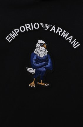 Детский хлопковое худи EMPORIO ARMANI темно-синего цвета, арт. 3L4MFL/1JWPZ | Фото 3 (Рукава: Длинные; Мальчики Кросс-КТ: Худи-одежда; Материал внешний: Хлопок)