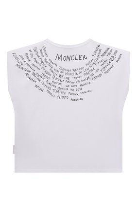 Детская хлопковая футболка MONCLER белого цвета по цене 14900 руб., арт. H1-954-8C000-08-83907/8-10A | Фото 2 Детская хлопковая футболка MONCLER белого цвета, арт. H1-954-8C000-08-83907/8-10A | Фото 2 (Материал внешний: Хлопок; Девочки Кросс-КТ: футболка-одежда; Ростовка одежда: 10 - 11 лет | 140 - 146см, 8 лет | 128 см)