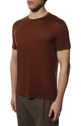 Мужская шерстяная футболка LORO PIANA коричневого цвета, арт. FAF6689 | Фото 3 (Материал внешний: Шерсть; Принт: Без принта; Рукава: Короткие; Длина (для топов): Стандартные; Стили: Кэжуэл)
