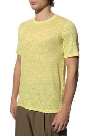 Мужская льняная футболка 120% LINO желтого цвета, арт. V0M7186/E908/S00 | Фото 3 (Принт: Без принта; Рукава: Короткие; Длина (для топов): Стандартные; Материал внешний: Лен; Стили: Кэжуэл)