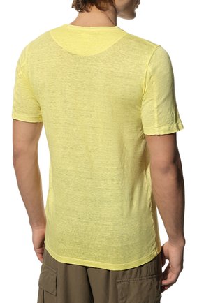 Мужская льняная футболка 120% LINO желтого цвета, арт. V0M7186/E908/S00 | Фото 4 (Принт: Без принта; Рукава: Короткие; Длина (для топов): Стандартные; Материал внешний: Лен; Стили: Кэжуэл)