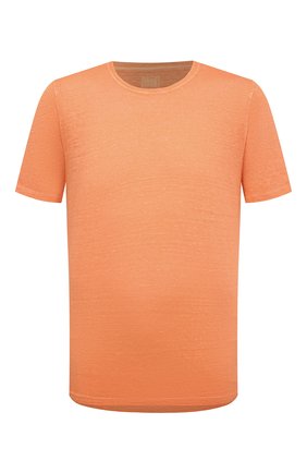 Мужская льняная футболка 120% LINO оранжевого цвета, арт. V0M7186/E908/S00 | Фото 1 (Рукава: Короткие; Материал внешний: Лен; Длина (для топов): Стандартные; Принт: Без принта; Стили: Кэжуэл)