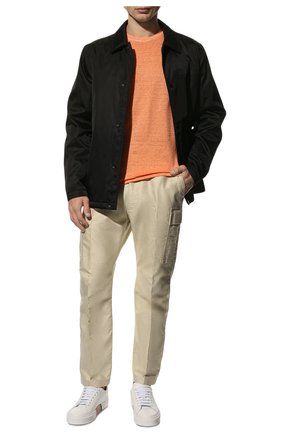 Мужская льняная футболка 120% LINO оранжевого цвета, арт. V0M7186/E908/S00 | Фото 2 (Рукава: Короткие; Материал внешний: Лен; Длина (для топов): Стандартные; Принт: Без принта; Стили: Кэжуэл)