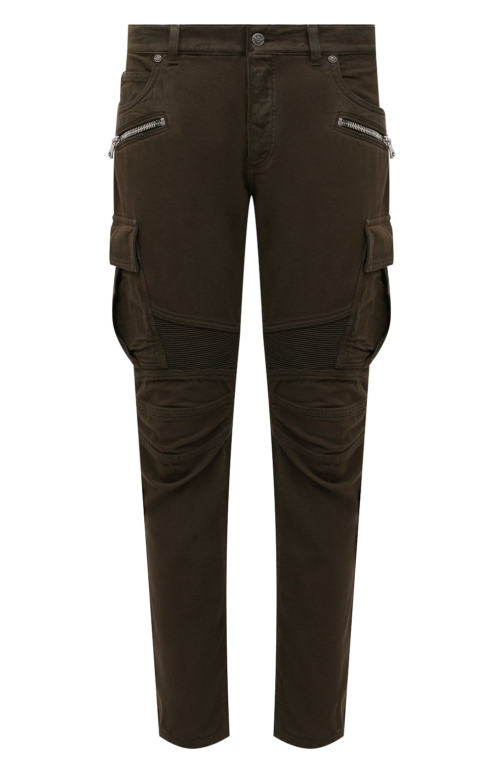 Мужские джинсы BALMAIN хаки цвета, арт. XH1PJ050/CB71 | Фото 1 (Силуэт М (брюки): Прямые; Кросс-КТ: Деним; Длина (брюки, джинсы): Стандартные; Стили: Милитари; Материал внешний: Хлопок, Деним)