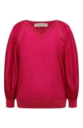 Женская шелковая блузка VALENTINO фуксия цвета, арт. XB0KC33Q76J | Фото 1 (Рукава: 3/4; Материал внешний: Шелк; Длина (для топов): Стандартные; Женское Кросс-КТ: Блуза-одежда; Принт: Без принта; Стили: Романтичный)
