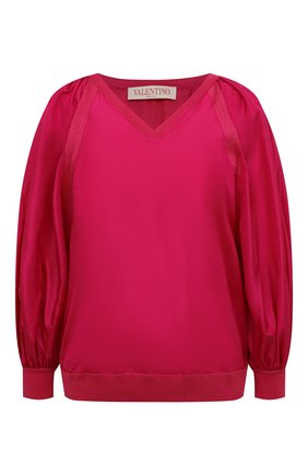 Женская шелковая блузка VALENTINO фуксия цвета по цене 182000 руб., арт. XB0KC33Q76J | Фото 1 Женская шелковая блузка VALENTINO фуксия цвета, арт. XB0KC33Q76J | Фото 1 (Рукава: 3/4; Материал внешний: Шелк; Длина (для топов): Стандартные; Женское Кросс-КТ: Блуза-одежда; Принт: Без принта; Стили: Романтичный)