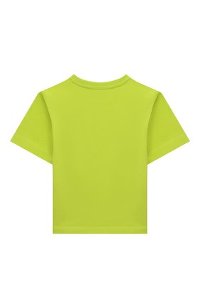 Детская хлопковая футболка MOSCHINO зеленого цвета, арт. H9M02X/LBA10/4A-8A | Фото 2 (Материал внешний: Хлопок; Рукава: Короткие; Девочки Кросс-КТ: футболка-одежда; Ростовка одежда: 4 года | 104 см, 5 лет | 110 см, 6 лет | 116 см, 8 лет | 128 см)