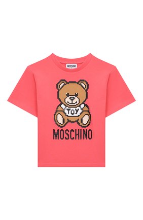 Детская хлопковая футболка MOSCHINO кораллового цвета по цене 9895 руб., арт. H9M02X/LBA10/4A-8A | Фото 1 Детская хлопковая футболка MOSCHINO кораллового цвета, арт. H9M02X/LBA10/4A-8A | Фото 1 (Материал внешний: Хлопок; Рукава: Короткие; Девочки Кросс-КТ: футболка-одежда; Ростовка одежда: 4 года | 104 см, 5 лет | 110 см, 6 лет | 116 см, 8 лет | 128 см)
