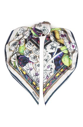 Женский шелковый платок RUBEUS MILANO белого цвета, арт. RUB01. | Фото 1 (Материал: Текстиль, Шелк; Принт: С принтом)