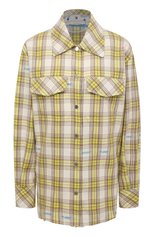 Женская хлопковая рубашка OFF-WHITE желтого цвета, арт. 0WEA261S22FAB001 | Фото 1 (Длина (для топов): Удлиненные; Рукава: Длинные; Материал внешний: Хлопок; Женское Кросс-КТ: Рубашка-одежда; Принт: С принтом, Клетка; Стили: Гранж)