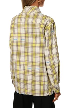 Женская хлопковая рубашка OFF-WHITE желтого цвета, арт. 0WEA261S22FAB001 | Фото 4 (Принт: Клетка, С принтом; Рукава: Длинные; Женское Кросс-КТ: Рубашка-одежда; Стили: Гранж; Длина (для топов): Удлиненные; Материал внешний: Хлопок)